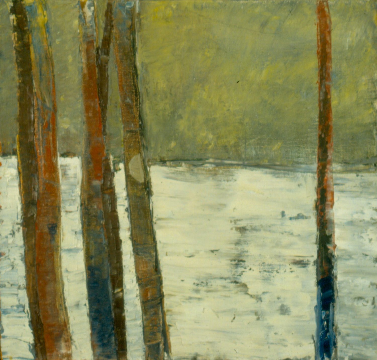 Birch Trees Winter, 1999, oil on canvas, painted by Dennis Austin Reid