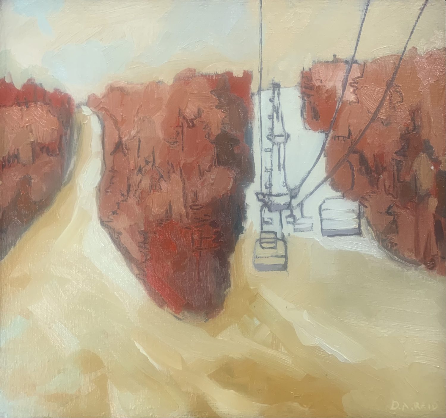 Ski Slope, 2020, oil on panel, painted by Dennis Austin Reid
