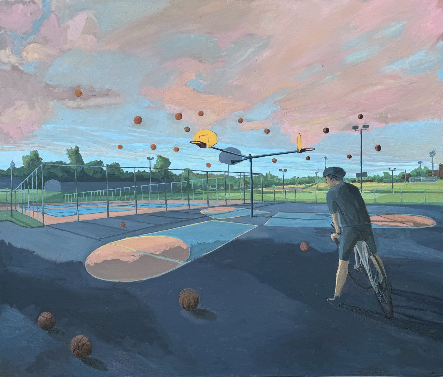 Court, painting, oil on canvas, by Dennis Austin Reid